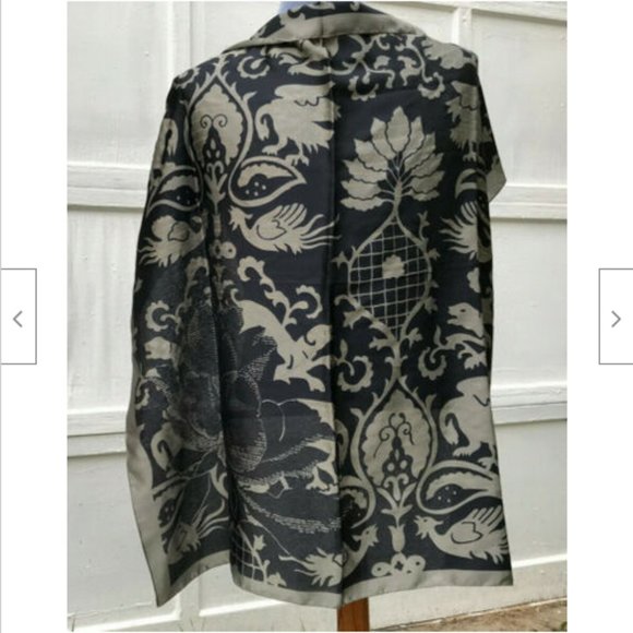 Bold Black & Silver Bird Pattern Square Scarf Vintage Sears Hair Bandana 31" - Picture 3 of 6